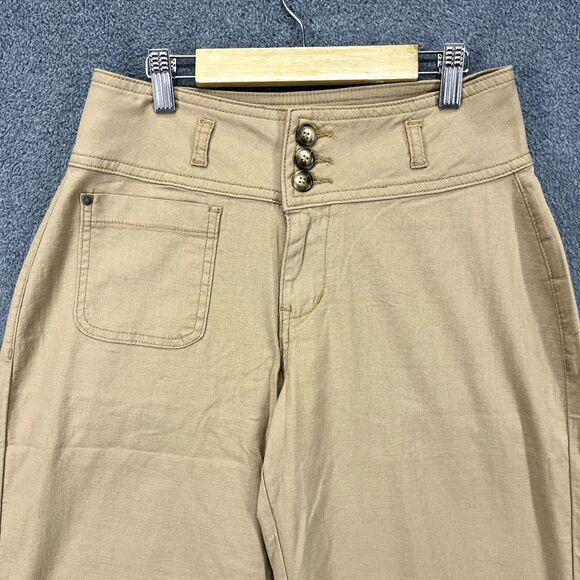 Flamingo Pants Womens Medium Tan Khaki Wide Leg Crop Mid Rise - Picture 3 of 16